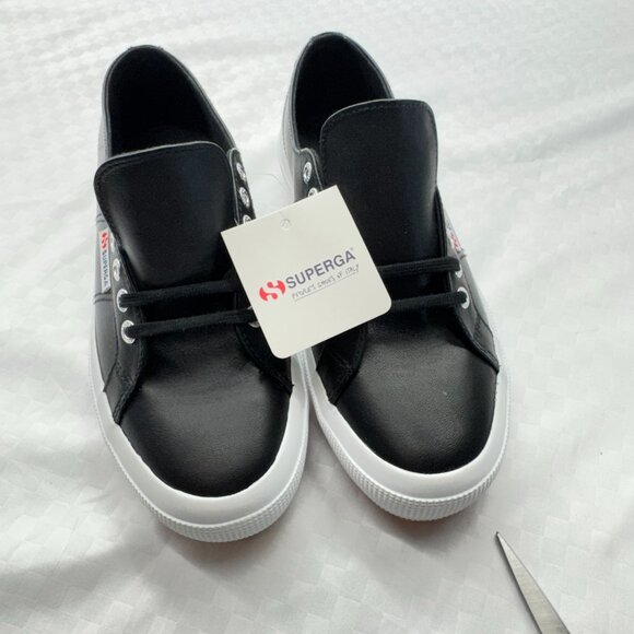 NEW! Unisex Superga Black Nappa Leather Sneakers - Picture 13 of 13